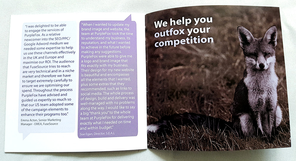 Purple Fox Marketing booklet - inside spread